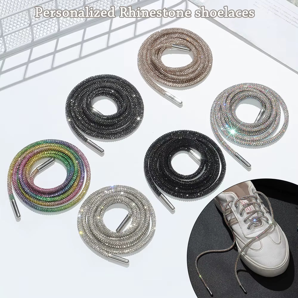 1Pc 100/120/140/160Cm Fashion Luxury Rhinestone Shoelaces Rainbow Diamond Shoelaces Casual Braiding Sneaker Laces round Shoelace