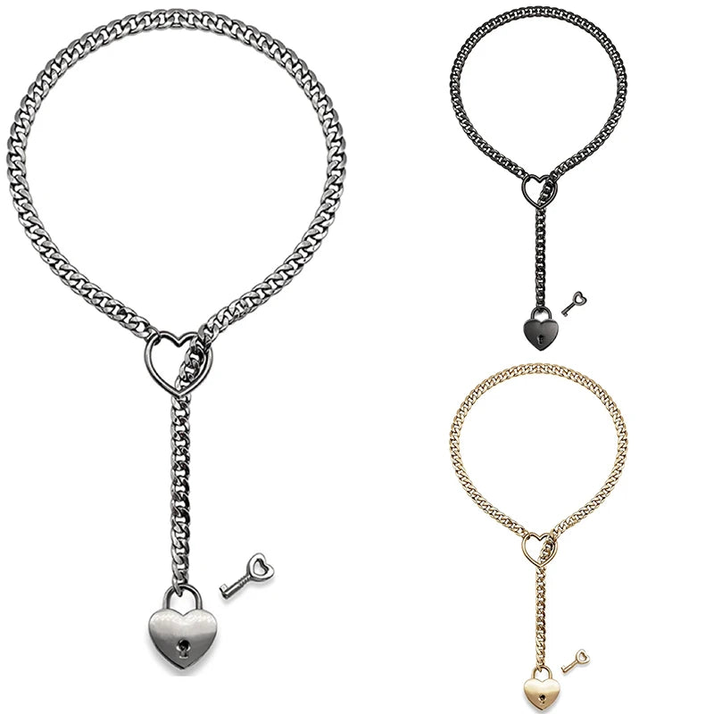 Urban "Locked Heart" Necklace - Cuban Chain with Heart Padlock & Key