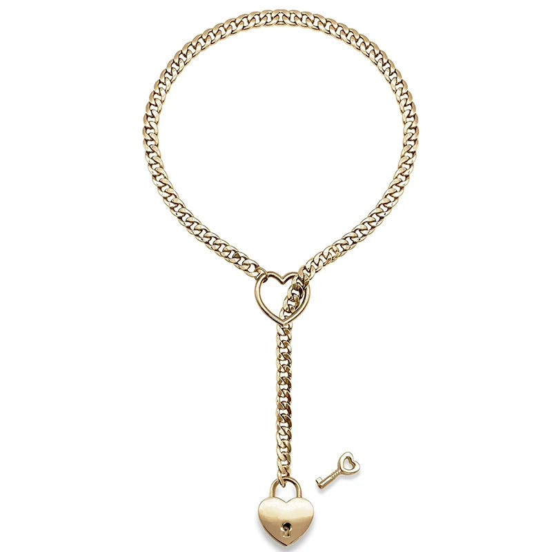 Urban "Locked Heart" Necklace - Cuban Chain with Heart Padlock & Key