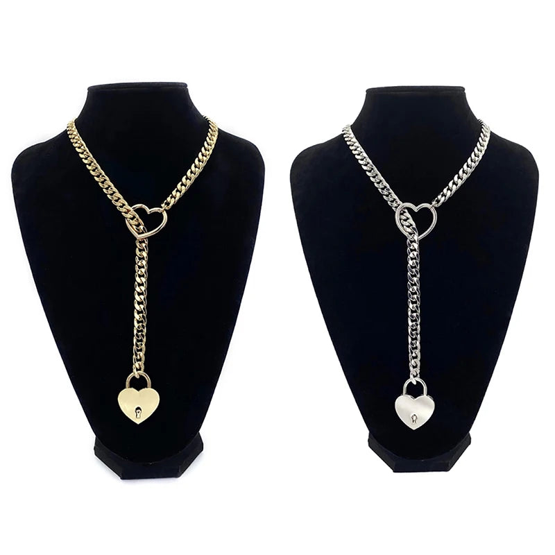 Urban "Locked Heart" Necklace - Cuban Chain with Heart Padlock & Key