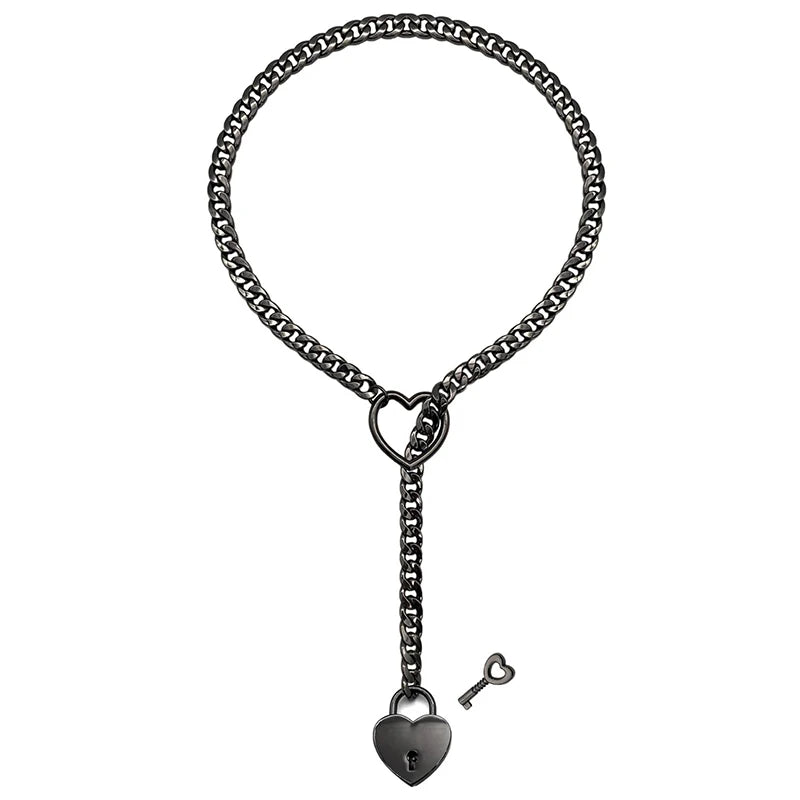 Urban "Locked Heart" Necklace - Cuban Chain with Heart Padlock & Key