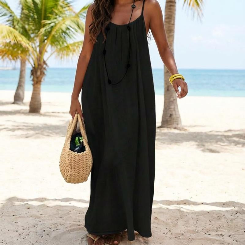 The Amour Open-Back Maxi Dress, Elegant Cami Loungewear Women'S Solid Color Cami Lounge Dress, Elegant Sleeveless Long Dress for Summer, Ladies Sleepwear for Indoor Wear