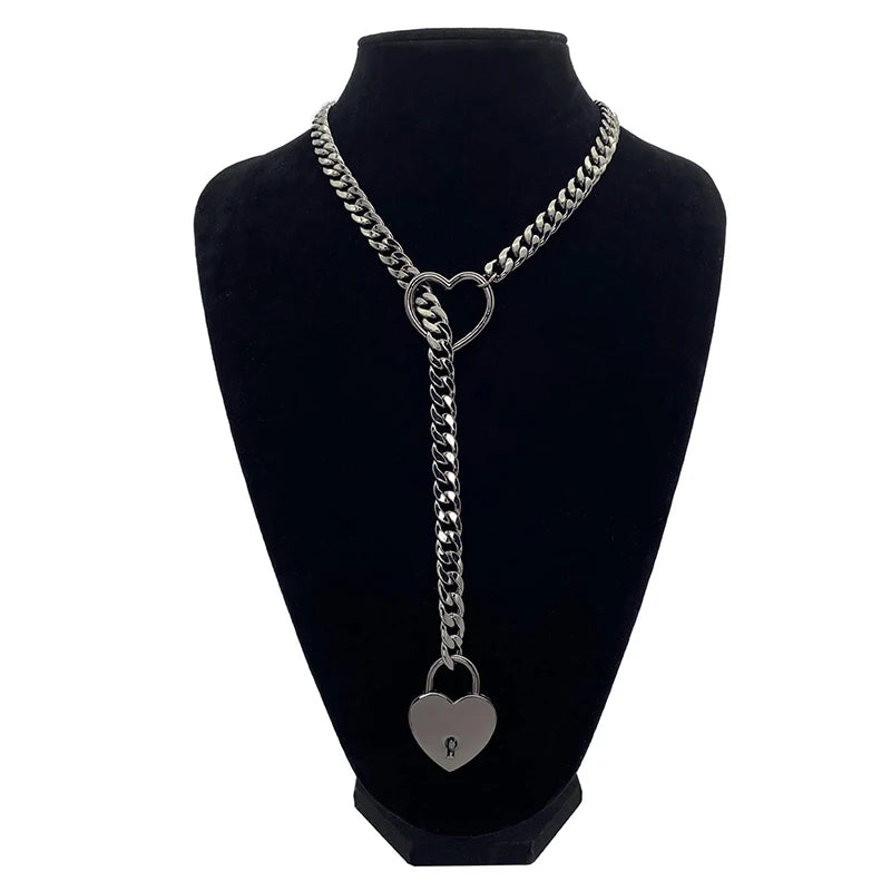 Urban "Locked Heart" Necklace - Cuban Chain with Heart Padlock & Key