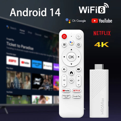  Android 14 TV Stick H96 Max 4K | WiFi 6 & Dual Band (2.4G/5G) | H313 Quad Core Media Player with Voice Control Remote