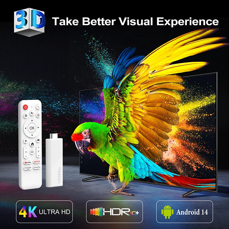  Android 14 TV Stick H96 Max 4K | WiFi 6 & Dual Band (2.4G/5G) | H313 Quad Core Media Player with Voice Control Remote