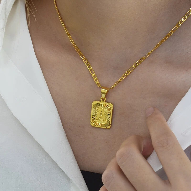 Gold Plated Initial Letter A-Z Pendant Necklace Choker Jewelry 18" Steel Chain