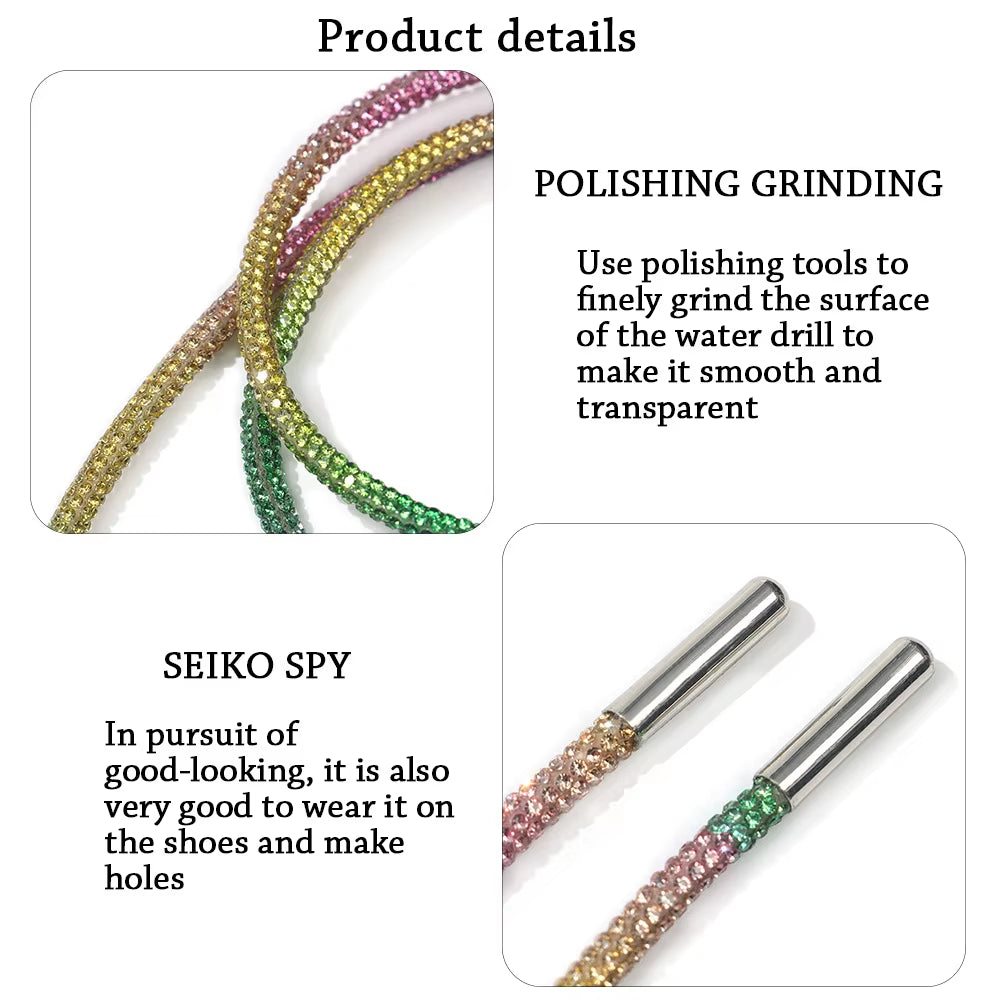 1Pc 100/120/140/160Cm Fashion Luxury Rhinestone Shoelaces Rainbow Diamond Shoelaces Casual Braiding Sneaker Laces round Shoelace