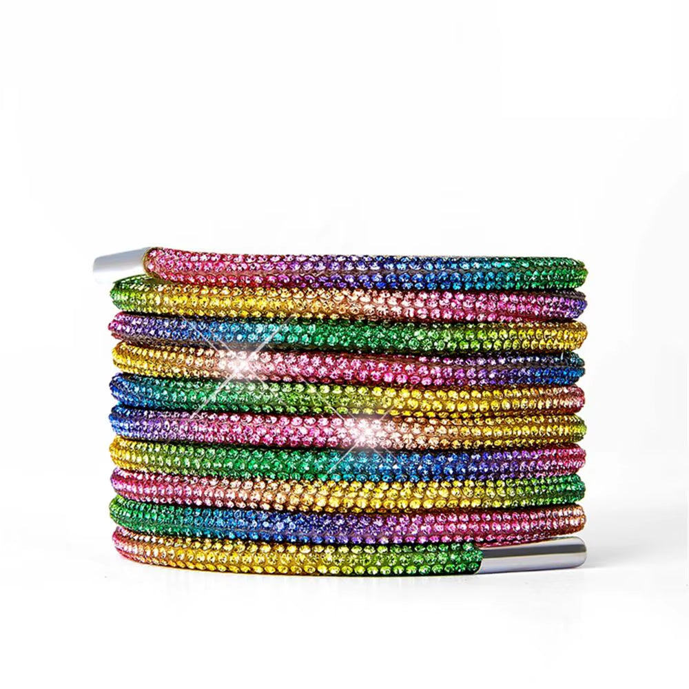 1Pc 100/120/140/160Cm Fashion Luxury Rhinestone Shoelaces Rainbow Diamond Shoelaces Casual Braiding Sneaker Laces round Shoelace