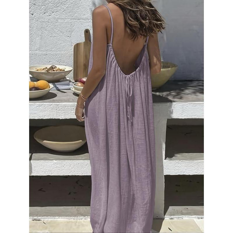 Women'S Solid Color Cami Lounge Dress, Elegant Sleeveless Long Dress for Summer, Ladies Sleepwear for Indoor Wear