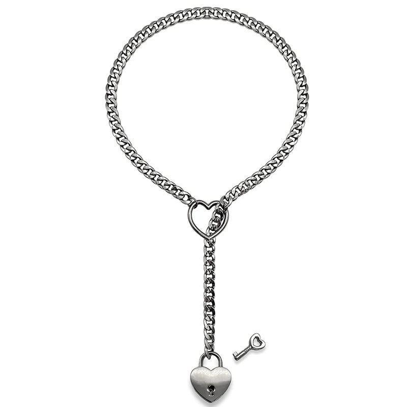 Urban "Locked Heart" Necklace - Cuban Chain with Heart Padlock & Key