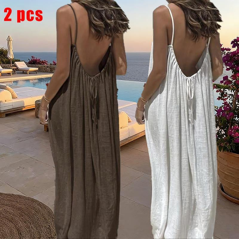 Women'S Solid Color Cami Lounge Dress, Elegant Sleeveless Long Dress for Summer, Ladies Sleepwear for Indoor Wear